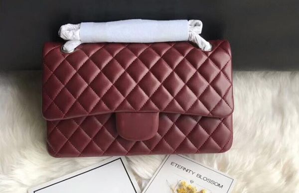 

DHL Free 5A A01112 25.5cm Lambskin Quilted Classic Flap Handbag,Silver-Tone Metal Hardware,Color 11-21,Come with Dust Bag+Box