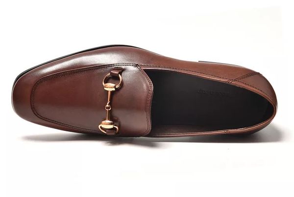 

33332leather men leisure dress shoe part gift doug shoes metal buckle slip-on famous brand man lazy falts loafers zapatos hombre 39-46, Black