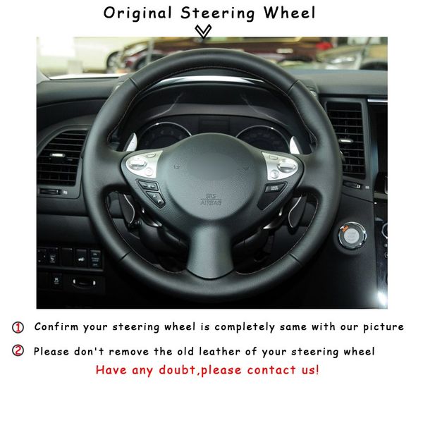 Black Leather Steering Wheel Cover for Infiniti FX35 FX37 Nissan Juke Sentra SV