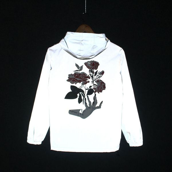 

fashion mens reflective jackets floral print long sleeve mens hooded outerwear hip hop style males jackets, Black;brown