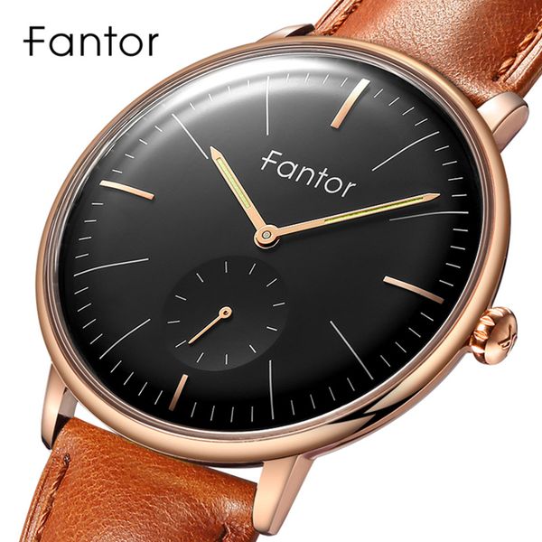 

fantor watch men chronograph quartz wristwatch men's geniune leather waterproof casual classic watches for man, Slivery;brown