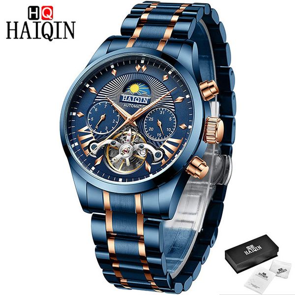 

haiqin new machinery men's watches men watch automatic wrist watch men all steel clock reloj hombre, Slivery;brown