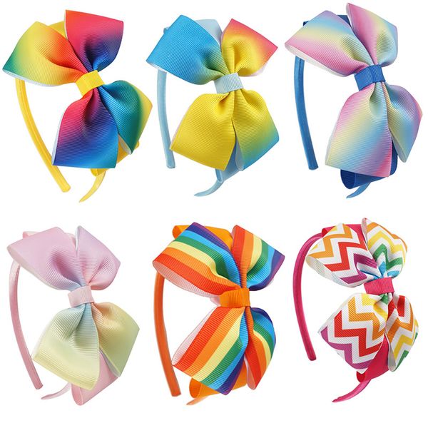 

rainbow printed jojo hair bow hairband boutique handmade headbands children unicorn ribbon hair accessories for girls, Slivery;white