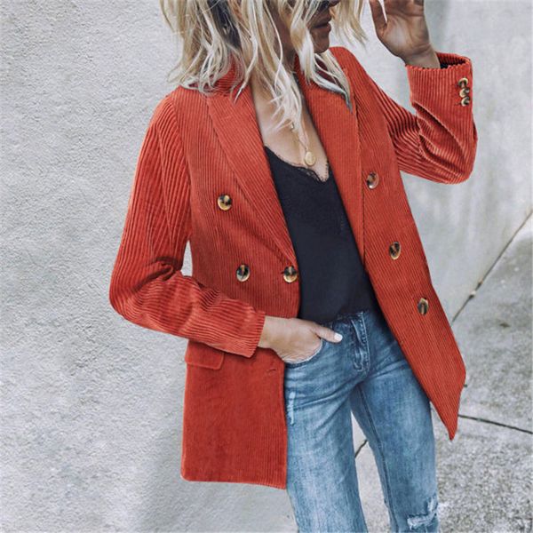 

intellectual womens corduroy blazer long sleeve solid color womens lapel neck blazer regular ladies blazer with double breasted, White;black