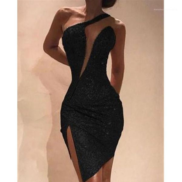 

party dresses skinny split solid ladies dresses womens sequins bodycon dresses one shoulder deep v female, White;black