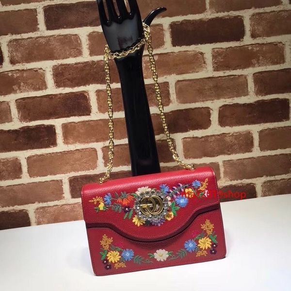 

2020 brand design letter diamond buckle embroidered cat head flowers shoulder chain bag cowhide leather 499617 bag