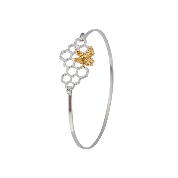

Januarysnow Fashion Simple Closed Bracelets Charms Silver Color Circle Honeycomb Gold Bee Pendant Romantic Jewelry Charms,1 PC Hot Sale