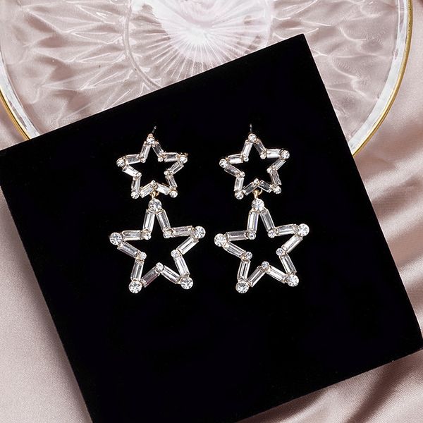 

2020 new star earrings for women trendy alloy exaggerated pentagram long earring pendant earrings fashion ear jewelry wholesale, Silver