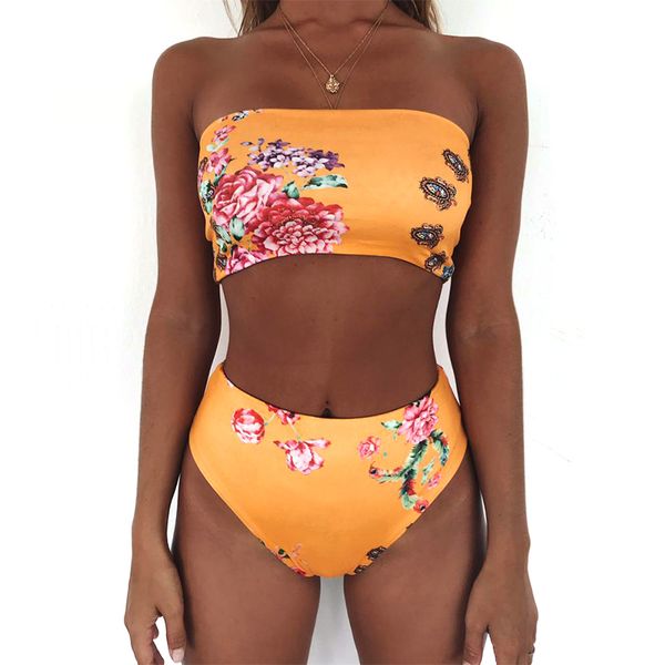 

swim купальники женщины 2019 sexy colorfu радуга полосатый цветочные бандо biquini полосатый пляжная одежда женский cut высокой талией купал, White;black