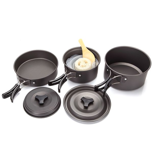 

desert& outdoor cookware,aluminum pot,non-stick layer frying pan,bowl set backpacking for camping,hinking, travel and picnic