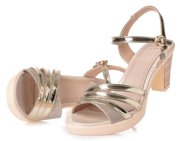 

2019 women's sandals in summer with new style high heel coarse heel@74, Black