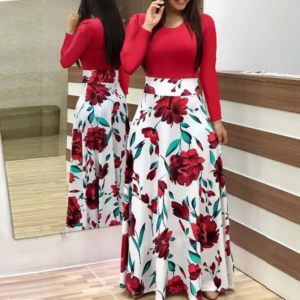 

flower print color block dress long skirt women's wear