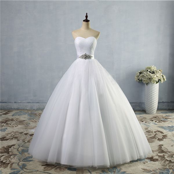 

ball gown sweetheart tulle wedding dresses with crystal 2019 floor length bridal gowns vestido de novia, White