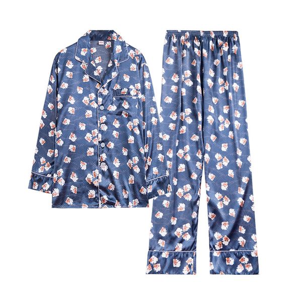 

2019 spring mens stain silk pajamas set pajamas men sleepwear modern style silk pijama male satin pyjama soft cozy, Black;brown