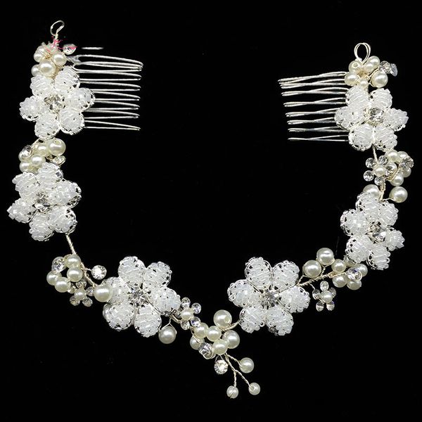 

благородный белый цветок свадьба длинные волосы гребень горный хрусталь жемчуг волос виноградная лоза оголовье невесты украшения my3005, Golden;white