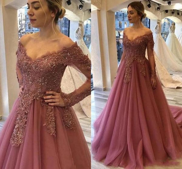 2024 Neue moderne Mutter der Braut Kleider von Schulterspitzen Applikationen Perlen Langarmes Plus Size Evening Hochzeit Gastkleid 403