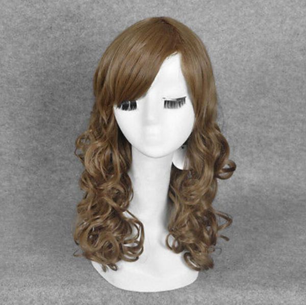 Peruca frete grátis Otaku brinquedo anime sexy girl cosplay longo marrom cabelo encaracolado perucas handmade