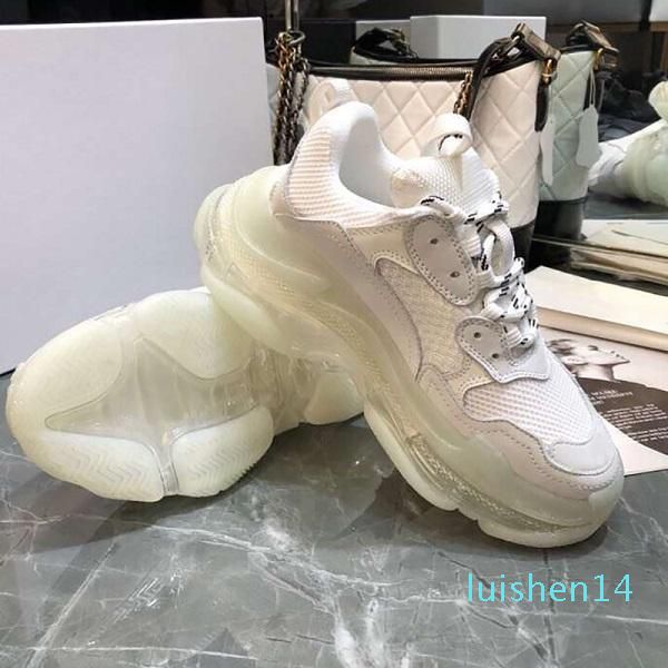 

green triple s sneaker women leather casual shoes low lace-up casual flat shoes with clear soleproduct description l14, Black