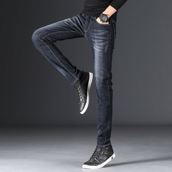 

men straight classic jeans fashion comfortable waist slim stretch male denim pants overalls designer men jeans high quality, Blue