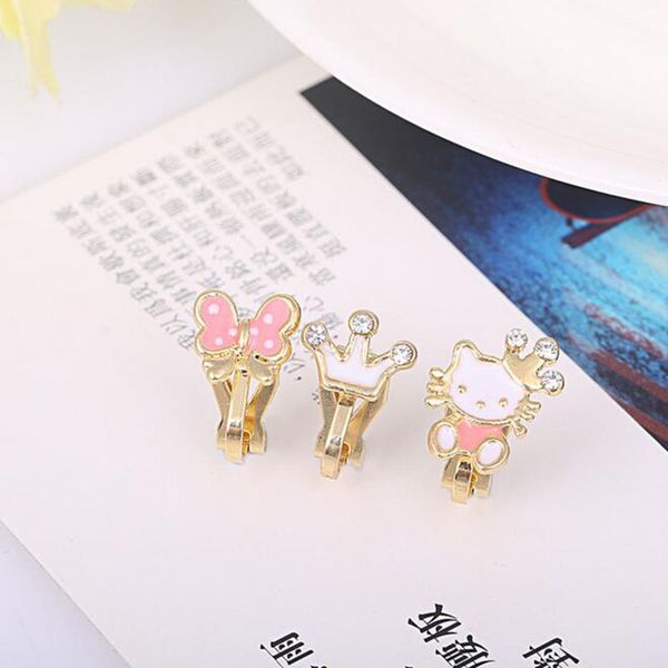 

3pcs/lots cute small cherry apple bear enamel clip on earrings without piercing for girls kids korea style ear clip, Silver