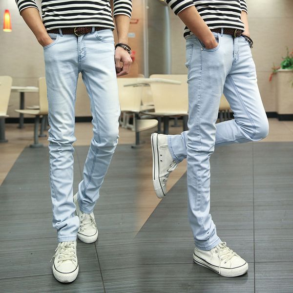 

мужские джинсы осень и зима в корейском стиле мужские плюс velvet узкие штаны подростковая тонкий fit толстый карандаш штаны трехцветной, Blue