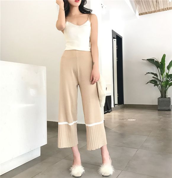 

amolapha women knitted tank +pants 2pcs set knitting casual camisole vest jumper +pant knitting clothing sets, White