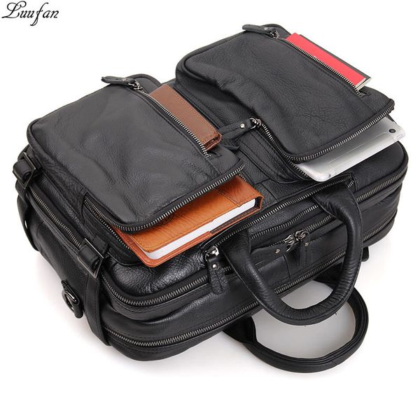 

men business briefcase soft genuine leather man laphandbag 3 use multifunctional cowhide shoulder messenge bag for male tote