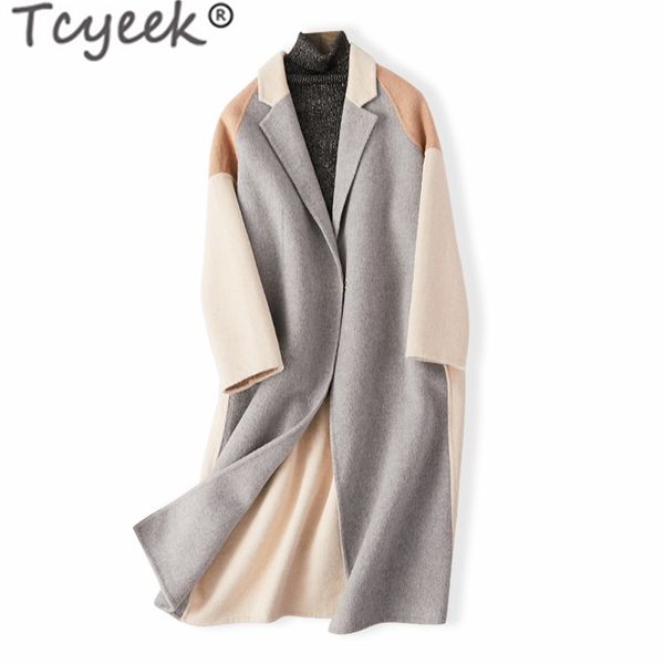 

tcyeek autumn winter coat women clothes 90% wool coat female long jackets korean woolen casaco feminino cashmere overcoat 10017, Black