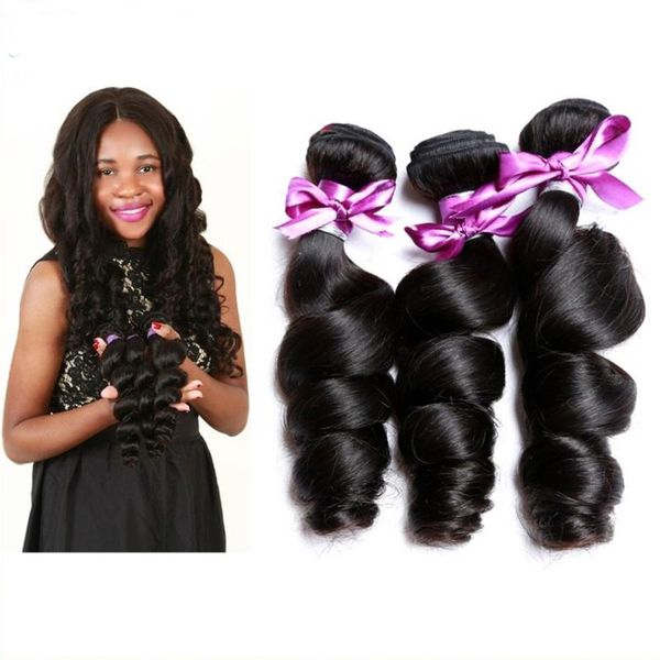 

wholesale 10a indian hair weave loose wave bundles natural color 3pcs 300g/lot 100% virgin human hair bundles remy hair extensions, Black