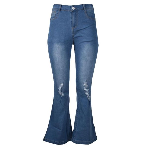 

women's jeans 2021 high waist female ripped for women large sizes pants bell bottom casual denim fat mom flare skinny woman, Blue