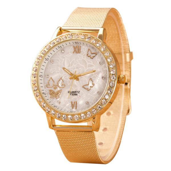 

good quality fashion trend women's casual quartz watch mesh belt butterfly rhinestone wrist watch women's quartz hot, Blue