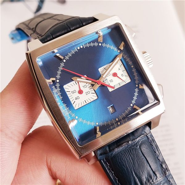 

Cla ic men 12 quartz movement quare tran parent back leather watche 40mm chronograph men wri twatche hipping
