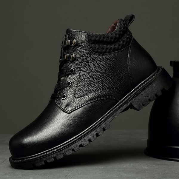 

winter snow boots men fashion warm fur boots man plush men's shoes casual outdoor lace-up botas brand men's big size 48 o4, Black