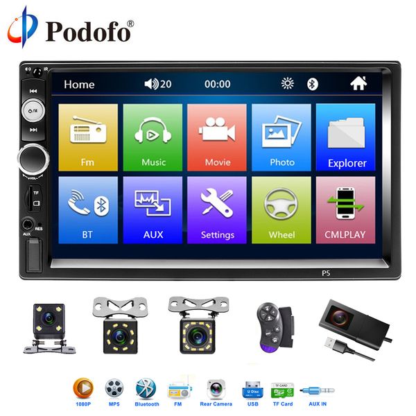 

podofo 2din car radio 7" multimedia player touch screen auto audio car stereo mp5 autoradio mirror link dvr bt/usb/tf/fm camera