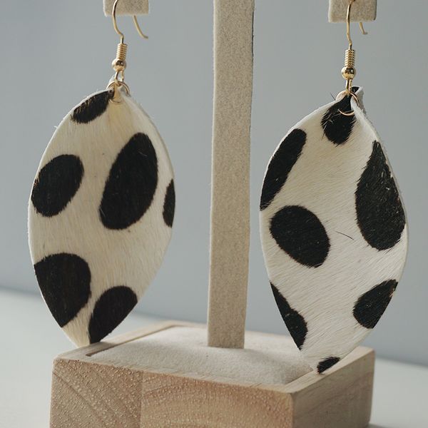 

genuine leahter earrings for women cow pattern feather leahter drop earrings white black simple style girl fall drop shipping, Silver