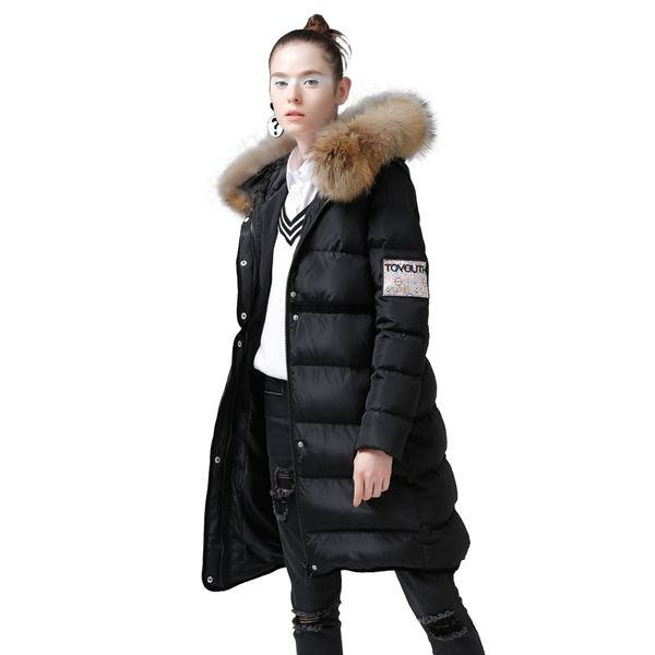 

toyouth 2019 winter character printing duck down coats hoodies long down coats female embroidery jacket, Black