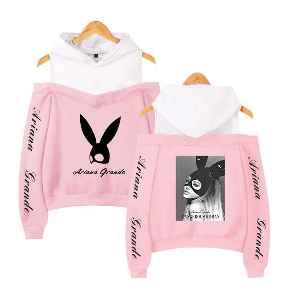 

2019 ariana grande hooded sweatshirt printing women's hip hop casual long-sleeved off-shoulder ariana grande hoodies for women, Black