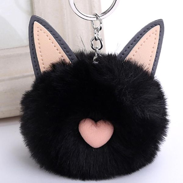 

pu leather key chain imitation ear hair bulb widgets ms fur pendant handbags car accessories, Silver