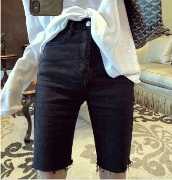 

2020 summer jeans woman luxury casual slim knee length black jeans robe femme elegant tassel high waist women fw533, Blue