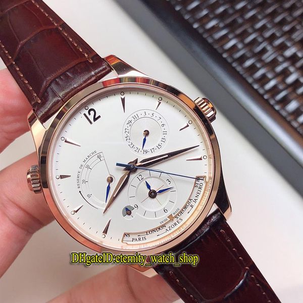 De nível superior versão geográfica Master Q1422421 Branco Multi-função Dial Rose Gold Cal.939A automática caso dos homens relógio de couro Correia Relógios