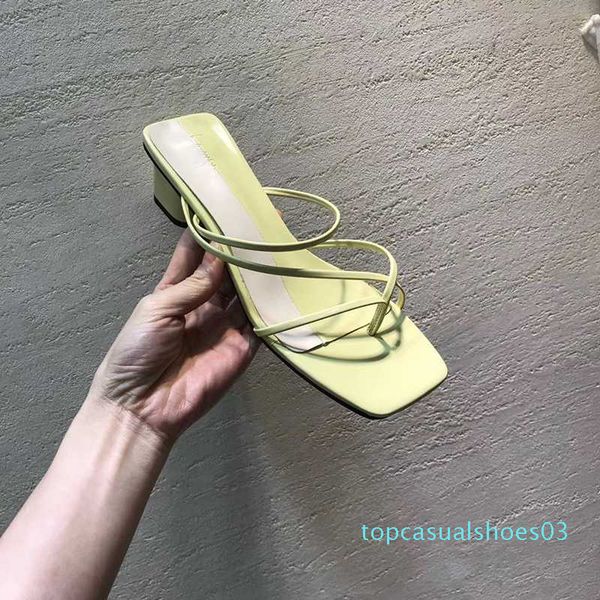 

women fashion slippers narrow band solid color clip toe sandals slides square mid heels mules hollow outside slippers pumps t03, Black