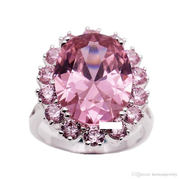 

обручальное кольцо стерлингового серебра 925 wedding розовый топаз кунсайт gemstone кристалл искорка оптовой размер бесплатная доставка коль, Silver