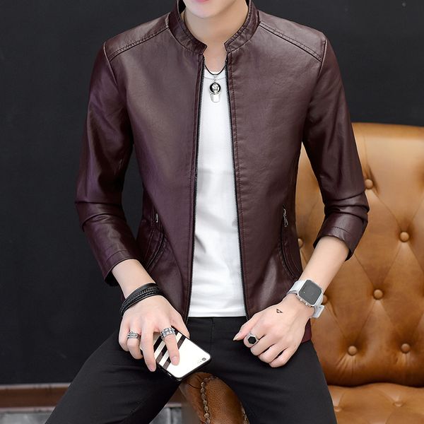 

ls247 coats motorcycle leather jackets men autumn spring leather clothing male casual coats clothing, Black