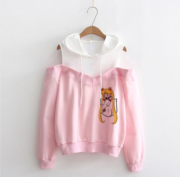 

sailor moon off shoulder hoodie sweatshirt kawaii clothing women harajuku hoodies sailor moon sweatshirts women clothes, Black