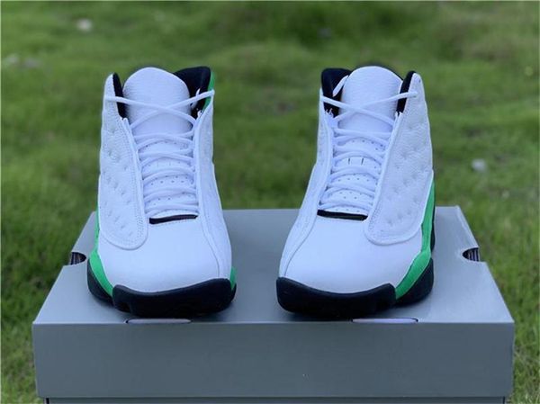 

wholesale 2020 13 lucky green men basketball shoes white black 3m reflective 13s db6537-113 real carbon fiber authentic sneakers with box