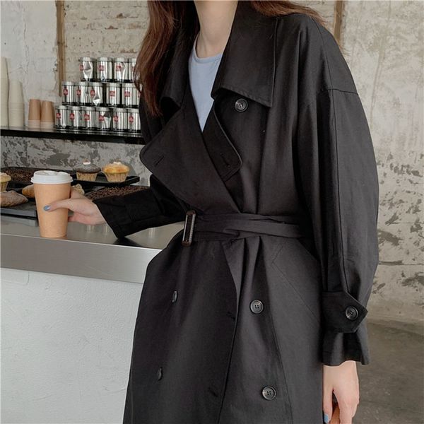 

women's trench coats 2021 autumn casual coat oversize double breasted vintage washed outwear loose clothing an907, Tan;black