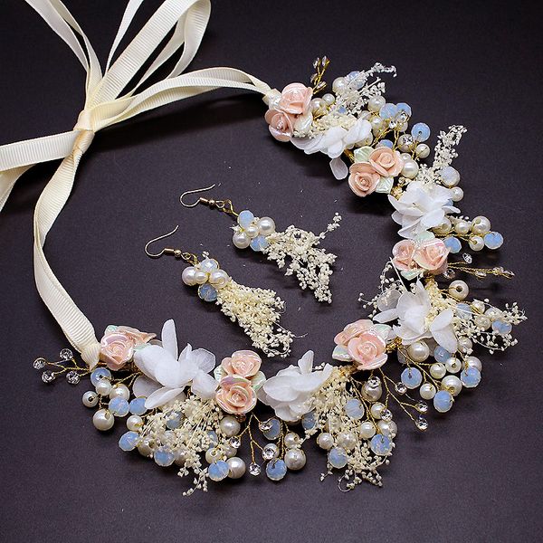 

1 set luxury crystal wedding hair accessories bridal hair jewelry flower bridesmaid headdress pearl headband bride headpiece, Golden;white