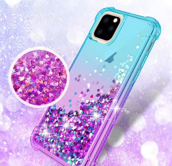 Glitter Renkli Quicksand Kılıfları Bling Elmas Akan Sıvı Yüzer Kızlar Durumda 12 11 13 Pro Max Samsung Galaxy Note10 / S10 / Artı / A10E / A20E / A20 / A30 / A50