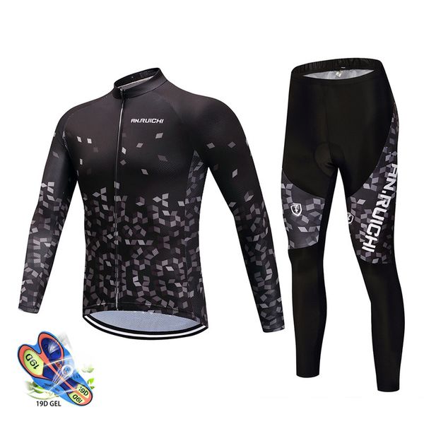 

2019 spring team long sleeve cycling jersey set bib pants ropa ciclismo bicycle clothing mtb bike jersey uniform men clothes, Black;blue