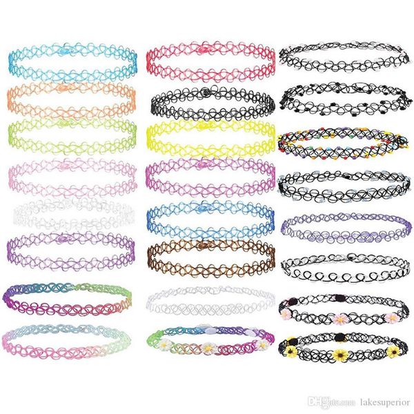 

новые multistyle ручная работы ретро татуировка чокеровщик растянуть ожерелье сексуальных женщин марочного упругой линия панка ожерелье ювел, Golden;silver